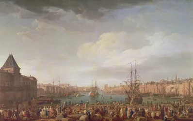 マルセイユの内部港とHorloge du Parcのパビリオンの朝の眺め、1754
