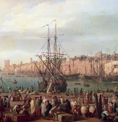 1754年のマルセイユの内港とHorloge du Parcのパビリオンの朝の眺め（156103の詳細）