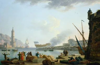 1781年の港湾口での軍艦の進水