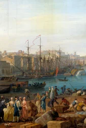 18世紀のマルセイユ港 貨物の荷揚げを表すディテール。ジョセフ・ヴェルネ（1714-1789）の作品