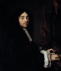 オルガン奏者シャルル・クープラン（1638-1679）と画家の娘の肖像」の詳細 クロード・ルフェーブル（1632-1675）の絵画 17世紀 日1,27x0,96 m