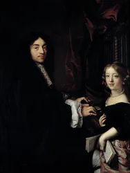 オルガン奏者シャルル・クープラン（1638-1679）の肖像と画家の娘 クロード・ルフェーヴル（1632-1675）の絵画 17世紀 日1,27x0,96 m
