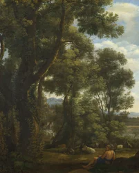 "Paysage avec chevrier et chevres" (ヤギとヤギのいる風景) Peinture de Claude Lorrain (1600-1682) vers 1637 油彩・キャンバス Dim 52x42 cm National Gallery, Londres