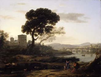 1645年、ポンテ・モールを望むローマ近郊の風景。