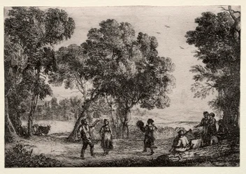 カントリーダンス小皿のある風景、c。 1637。