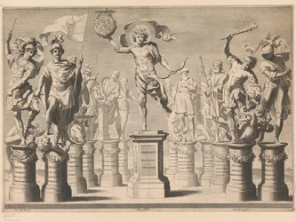 台座に伝説の人物がいるサヴォイア家に敬意を表した寓話