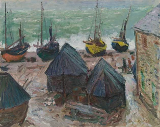 エトルタの浜辺のボート、1885 年。