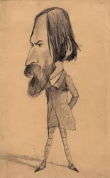 オーギュスト・ヴァクリーの風刺画、1859年頃（褐色の織紙に黒鉛、消しゴムで描く）