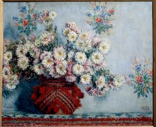 クロード・モネ（1840-1926）の「菊の絵」 1878年、油彩・キャンバス、Dim.0.54x0.65 m パリ、オルセー美術館 - クロード・モネ（1840-1926）の「菊の花」の絵