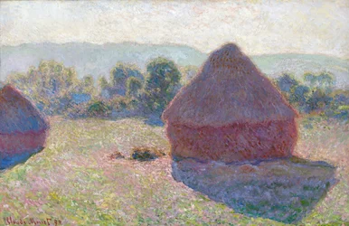 Les meules a midi (干し草の山、正午) - クロード・モネ (1840-1926) 作、キャンバスに油彩、65.6 x 100.6 cm