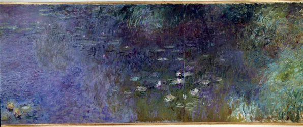 レ・ニンファ：マタン ディテール。クロード・モネ（1840-1926）の絵画 1914-1926 各部分2×3mの二部作。パリオランジュリー美術館 - 睡蓮（またはニンフェア）：朝。詳細。クロード・モネ（1840年-1926年）の絵画