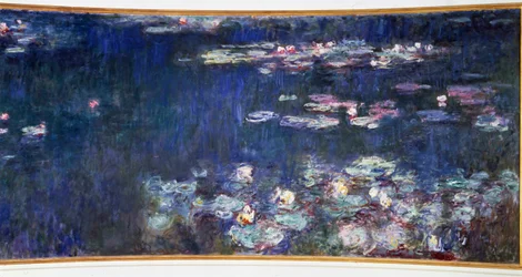ニンファたち」、緑の反射 ディプティック右。クロード・モネ（1840-1926）の絵画 1914-1926年 薄暗い。2 x 4.25 m. パリオランジュリー美術館