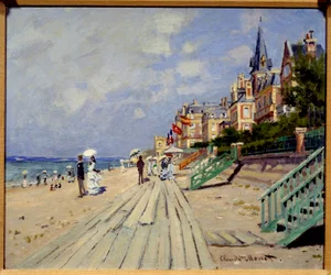 トルヴィルの浜辺。クロード・モネ（1840-1926）の絵画