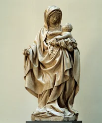 葡萄を抱く聖母像 クラウス・デ・ヴェルヴェ（1380-1439）の作とされる、クラウス・スルター派の作品。15世紀オーソンヌ（コート・ドール）の教会。