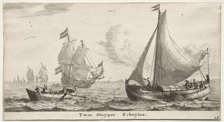 さまざまな船とアムステルダムの景色 (Verscheÿde Ships and Gesichten van Amstelredam)、パート II: 2 つのピア ボート
