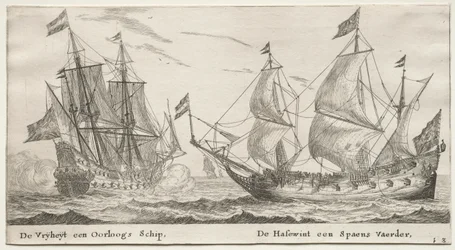 さまざまな船とアムステルダムの景色 (Verscheÿde Ships and Gesichten van Amstelredam)、パート II: 自由、戦争の男。 スペインの船、ウルフハウンド