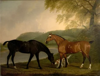 1830年頃の風景の中の馬と犬