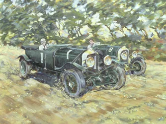 1929 Le Mans Winning Bentleys（キャンバスにアクリル）