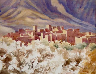 アーモンドの花、トドラ峡谷、2000年（水彩画）