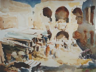 2000年、フェズのフォンドゥック・デ・ポーシエ（水彩画）