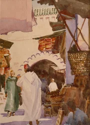 スーク・デ・タイントゥリエ、マラケシュ、2001年（水彩画）