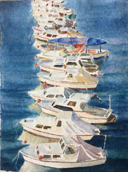 夕日、ドブロヴニク港、2011年（水彩画）