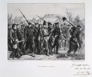 普仏戦争1870-1871。プロイセンの捕虜。Clement August AndrieuxがGardes Nationalesに描いたリトグラフのシリーズより。