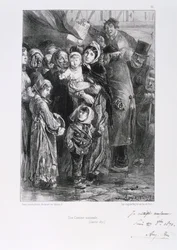普仏戦争 1870-1871年。パリ包囲 1870年9月19日-1871年1月28日。1871年1月、パリの国営炊き出し所。国民衛兵を題材としたクレマン＝オーギュスト・アンドリューの石版画連作より。食糧不足、飢餓