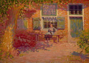 Het Gooi の農場の前の少女