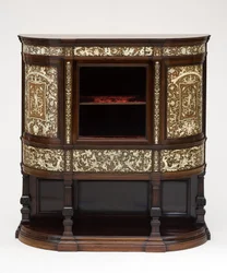 ディスプレイキャビネット、1890年頃（ローズウッドに象牙を嵌め込んだもの、オリジナルのベルベットの裏地付き