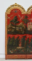 ビオンボとメキシコ・シティの眺め（油彩、朱蒔絵、パネル、金箔台紙・麻布張り）