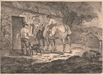 Cavalos na porta das casas de campo