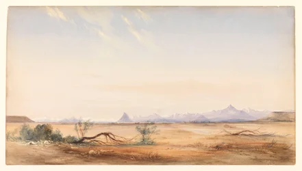 神秘の平原から見たアンデス山脈、サンタ・クルス近郊、1878年頃（水彩画）
