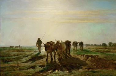 Boeufs se rendant au travail - 歩いて仕事に向かう牛、朝。1855 ...