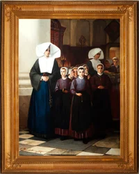 Pintura. Assinado e datado: Constant Meunier 1864. Os órfãos. Óleo sobre tela. Detalhe.