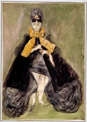 緑の背景の女性 コンスタンティン・ガイズ（1805-1892）の水彩画 19世紀 パリ、カルナヴァレ美術館