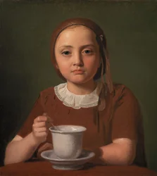 デンマーク語  En lille pige, Elise Købke, med en kop foran sig 小さな少女の肖像、エリーゼ・コブケ、彼女の前にコップを置いて