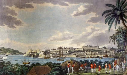 マルティニーク島フォートルイスの北東ビュー、サミュエルアルケン（1750〜1815）、1796年（版画）