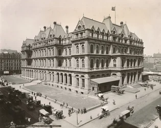 クラークストリートとジャクソンブルバード、シカゴ、1889で郵便局とカスタムハウスのビュー