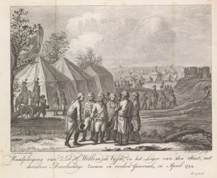 ヴィレム 5 世と息子たち、陸軍収容所で、1794 年 H.D.H.の相談 1794 年 4 月、国軍に所属するウィリアム 5 世、その穏やかな息子たちや他の将軍たち (対象の称号)