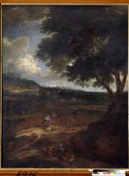 コンスタンティヌス・コルネリス・ホイスマンス（1648-1727）による絵画「ヤコブの妻と子供たちと一緒にカナンの地への帰還」（ヤコブの帰還） 国立美術館、トゥーラ、ロシア
