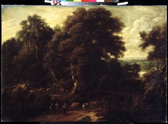 コンスタンティヌス・コルネリス・ホイスマンス（1648-1727）による絵画「牛の群れのあるフランダースの風景」プーシキン美術館、モスクワ