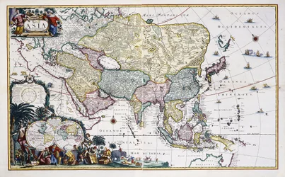 アジアの地図、1696年頃（手描きの彫刻）
