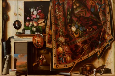 "(だまし絵、画家のアトリエ) Peinture de Cornelis Norbertus Gijsbrechts (Gysbrechts) (avant 1657-apres 1675) 1671 油彩・キャンバス Dim 132x199 cm コペンハーゲン美術館 Statens Museum for Kunst, Copenhagen