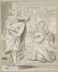 リュート演奏の紳士淑女