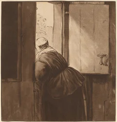 下のドアに寄りかかる女性、1761年、1765年に出版。