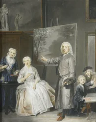 風景画家ディルク ダレンス 3 世 (1688-1753) と 2 番目の妻マリア シャーク (1766 年死去) と子供たちのアンナ (1725 年生まれ)、ウィレム (1737-60)、ヤコブス (1741-63)