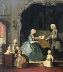 1739年のチェンバロ近くの家族グループ