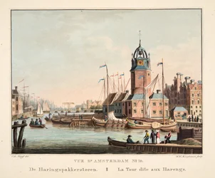 アムステルダムNo.10の眺め。 Haringspakkerstorenから。 La Tour dit aux Harengs、1825年（手描きの彫刻）