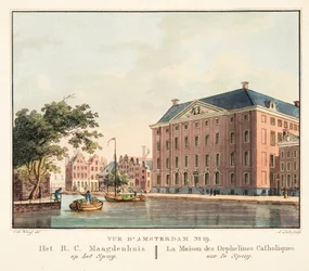 アムステルダムNo.19の眺め。 Het RC Maagdenhuis op het Spuij。スプイジのカトリック孤児院、1825年（手描きの彫刻）